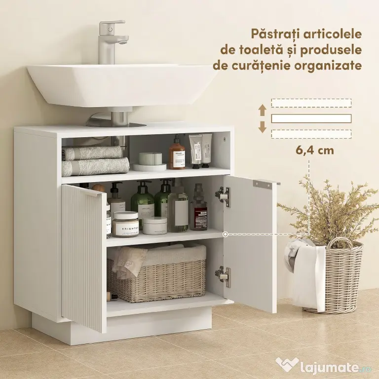 HOMCOM Dulap de Baie Sub Chiuvetă cu Raft Interior Ajustabil Alb | Aosom Romania