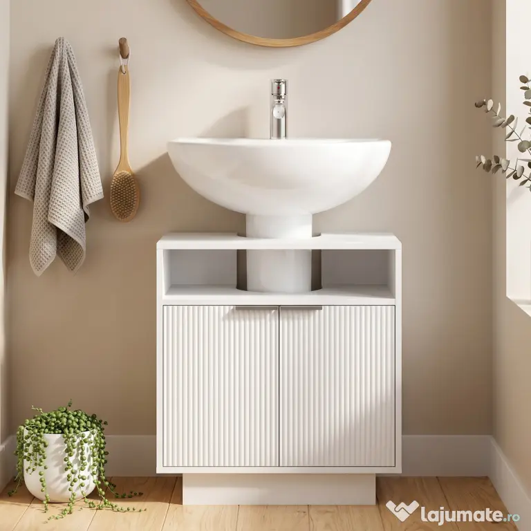 HOMCOM Dulap de Baie Sub Chiuvetă cu Raft Interior Ajustabil Alb | Aosom Romania
