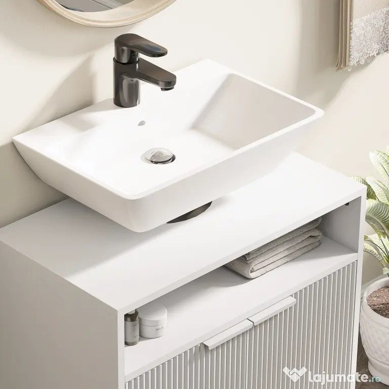 HOMCOM Dulap de Baie Sub Chiuvetă cu Raft Interior Ajustabil Alb | Aosom Romania
