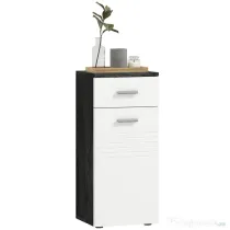 kleankin Dulap Baie din Lemn cu Sertar și Rafturi, Design Alb și Negru | Aosom Romania