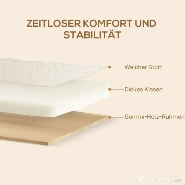 HOMCOM Fotoliu de Living din Material Sherpa și Lemn Stil Nordic, Crem | Aosom Romania