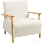 HOMCOM Fotoliu de sufragerie din țesătură sherpa cu brațe și picioare din lemn, stil nordic, crem