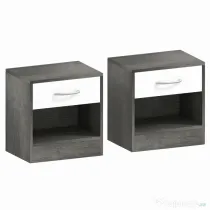 HOMCOM Set 2 Noptiere Moderne cu Raft Deschis și Sertar Alb Gri închis | Aosom Romania