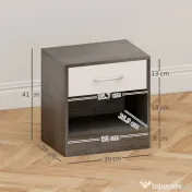 HOMCOM Set 2 Noptiere Moderne cu Raft Deschis și Sertar Alb Gri închis | Aosom Romania