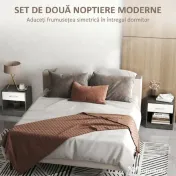 HOMCOM Set 2 Noptiere Moderne cu Raft Deschis și Sertar Alb Gri închis | Aosom Romania