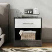 HOMCOM Set 2 Noptiere Moderne cu Raft Deschis și Sertar Alb Gri închis | Aosom Romania
