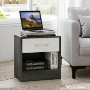 HOMCOM Set 2 Noptiere Moderne cu Raft Deschis și Sertar Alb Gri închis | Aosom Romania