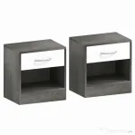 HOMCOM Set de 2 Noptiere Moderne cu Raft Deschis și Sertar, din Lemn, 39x28x41 cm, Alb și Gri Închis