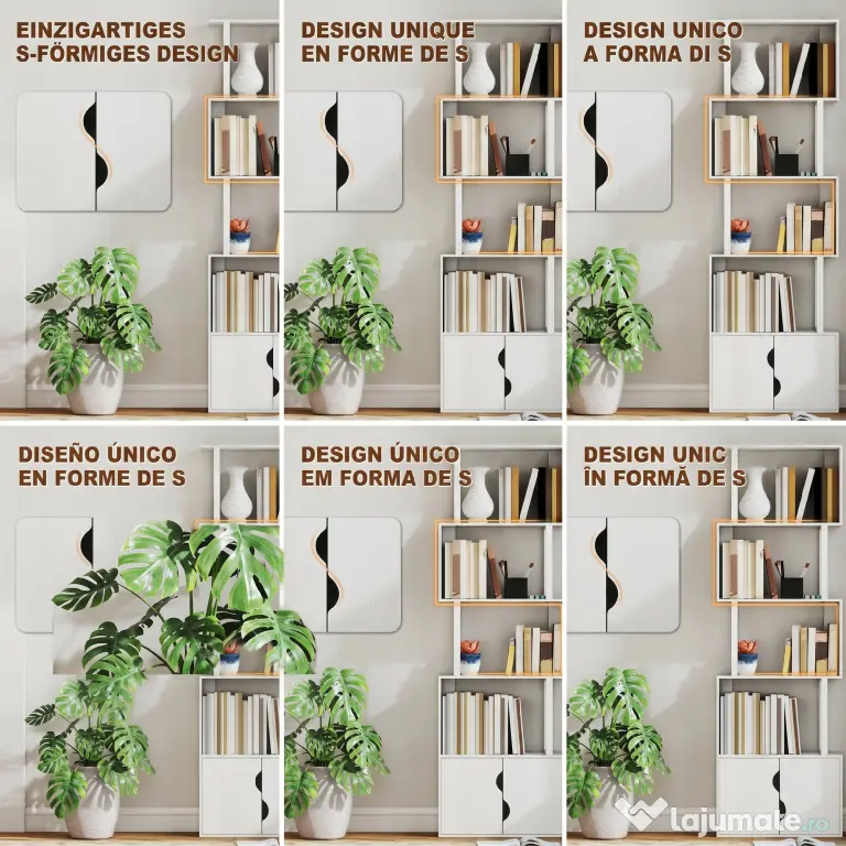 HOMCOM Bibliotecă Modernă cu 5 Rafturi și Dulăpior cu 2 Uși din Lemn Alb | Aosom Romania