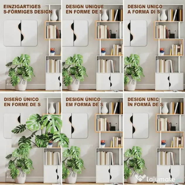 HOMCOM Bibliotecă Modernă cu 5 Rafturi și Dulăpior cu 2 Uși din Lemn Alb | Aosom Romania