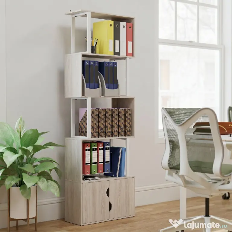 HOMCOM Bibliotecă Modernă cu 5 Rafturi și Dulăpior cu 2 Uși din Lemn Alb | Aosom Romania