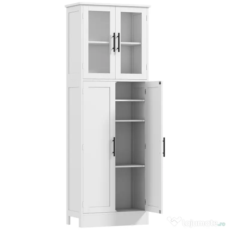 HOMCOM Dulap Baie 170 cm, Depozitare Independentă cu Uși din Sticlă și Rafturi Reglabile, Alb | Aosom Romania