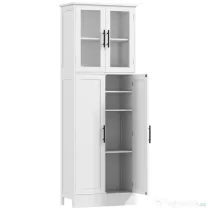 HOMCOM Dulap Baie 170 cm, Depozitare Independentă cu Uși din Sticlă și Rafturi Reglabile, Alb | Aosom Romania