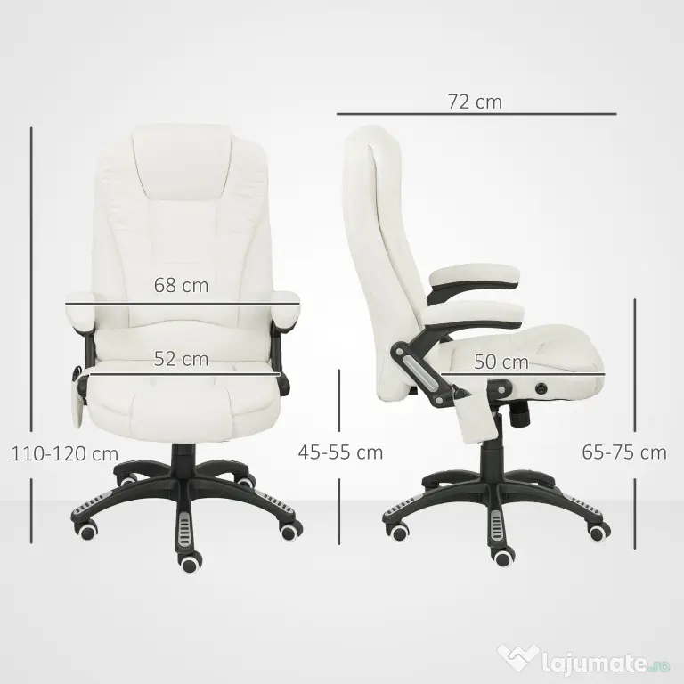 Vinsetto Scaun de Birou Reclinabil cu Masaj, Înălțime Reglabilă, Telecomandă, Textil cu Aspect de In, Crem | Aosom Romania
