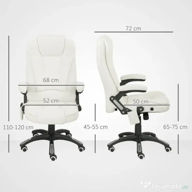 Vinsetto Scaun de Birou Reclinabil cu Masaj, Înălțime Reglabilă, Telecomandă, Textil cu Aspect de In, Crem | Aosom Romania