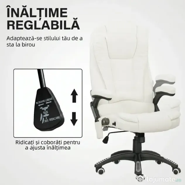 Vinsetto Scaun de Birou Reclinabil cu Masaj, Înălțime Reglabilă, Telecomandă, Textil cu Aspect de In, Crem | Aosom Romania