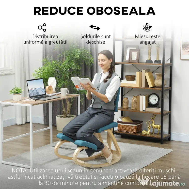 HOMCOM Scaun pentru genunchi din țesătură cu aspect de in și lemn, Maro închis | Aosom Romania