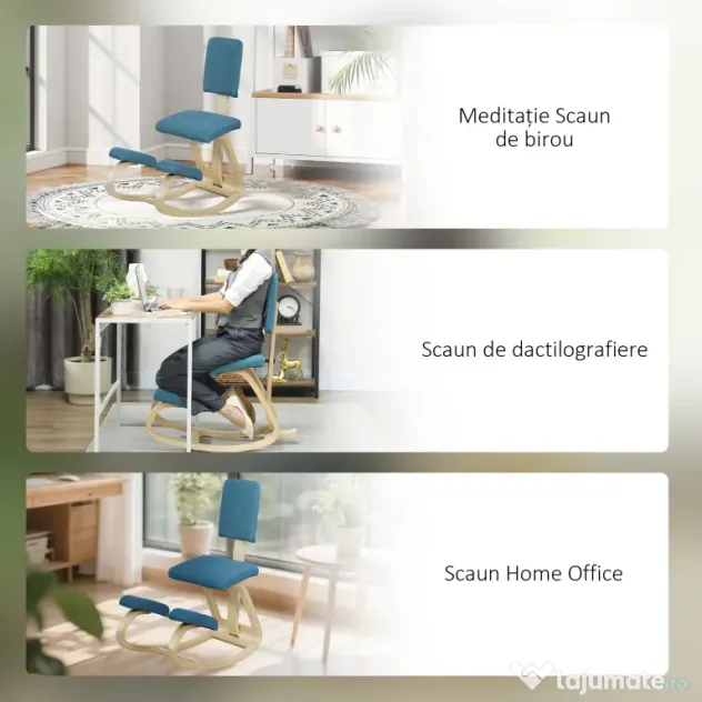 HOMCOM Scaun pentru genunchi din țesătură cu aspect de in și lemn, Maro închis | Aosom Romania