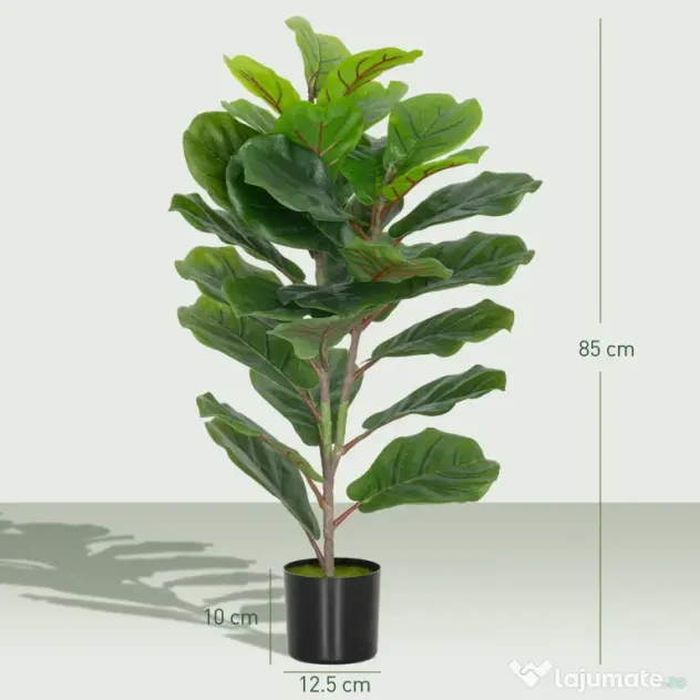 HOMCOM Plantă Artificială Ficus Lyrata Înaltă de 80 cm, Decorativă pentru Interior cu Ghiveci, Verde