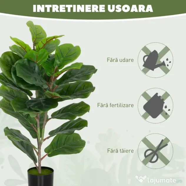HOMCOM Plantă Artificială Ficus Lyrata Înaltă de 80 cm, Decorativă pentru Interior cu Ghiveci, Verde