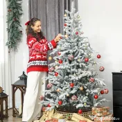 HOMCOM Brad de Crăciun Înnăpezit Înalt de 180 cm cu Bază Metalică Pliabilă Verde | Aosom Romania