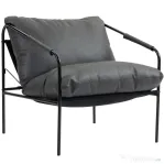 HOMCOM Fotoliu de Living din Piele PU și Cadru Metalic cu Perne Groase, 74,5x75x77 cm, Gri Cărbune