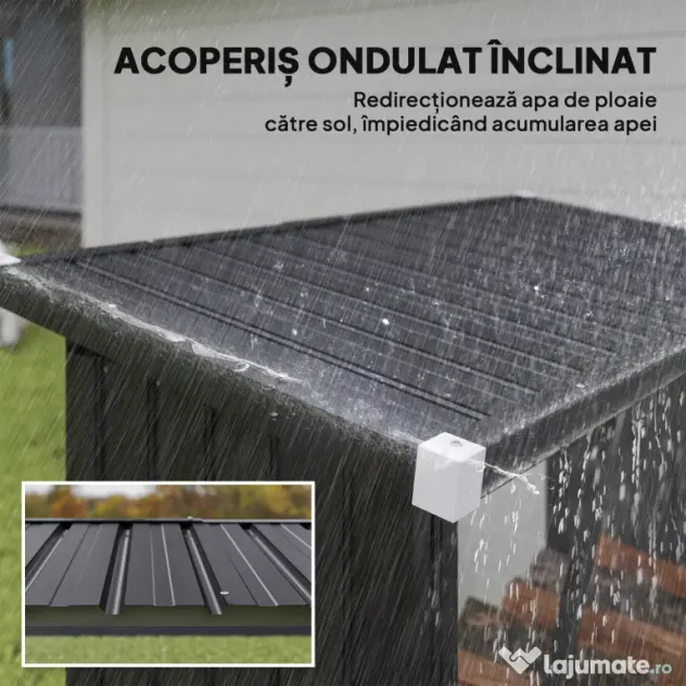 Outsunny Adăpost pentru Lemne din Oțel cu Bază Ridicată și Acoperiș Inclinat Gri | Aosom Romania