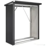 Outsunny Depozit pentru Lemne din Oțel pentru Exterior, Bază Ridicată și Acoperiș Înclinat, 150x66.5x150 cm, Gri Închis