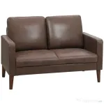 HOMCOM Canapea modernă cu 2 locuri, tapițerie din material textil cu aspect de piele respirabilă și picioare din lemn, 130x78x85 cm, maro închis