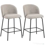 HOMCOM Set 2 Scaune de Bar cu Spătar și Suport pentru Picioare, Acoperire din Material Textil și Picioare din Oțel, Gri | Aosom Romania