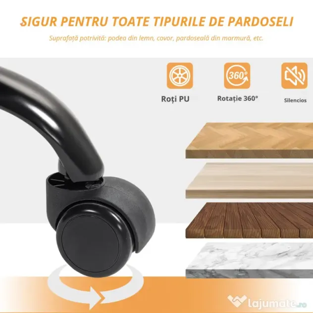 HOMCOM Scaun pentru Birou cu Înălțime Reglabilă și Reclinabil până la 135° Negru | Aosom Romania