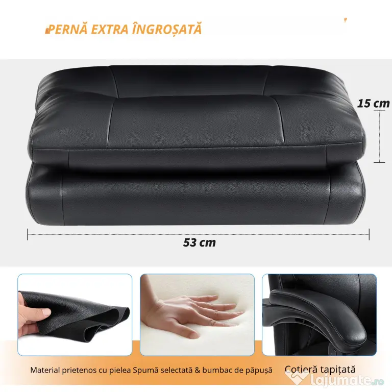 HOMCOM Scaun pentru Birou cu Înălțime Reglabilă și Reclinabil până la 135° Negru | Aosom Romania