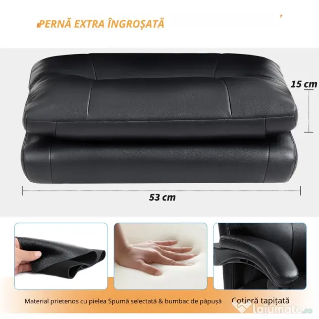 HOMCOM Scaun pentru Birou cu Înălțime Reglabilă și Reclinabil până la 135° Negru | Aosom Romania