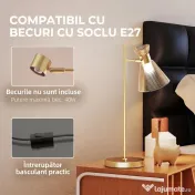 HOMCOM Lampă de Masă Modernă cu Abajur Reglabil din Sticlă Ambrată și Satinată, Suport E27, Aur | Aosom Romania