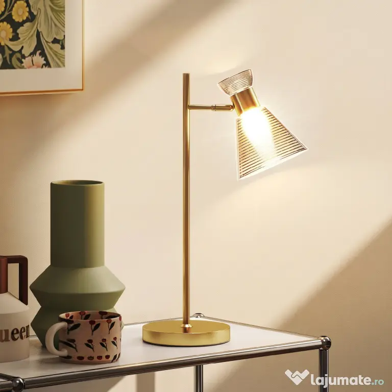 HOMCOM Lampă de Masă Modernă cu Abajur Reglabil din Sticlă Ambrată și Satinată, Suport E27, Aur | Aosom Romania