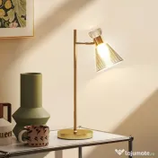 HOMCOM Lampă de Masă Modernă cu Abajur Reglabil din Sticlă Ambrată și Satinată, Suport E27, Aur | Aosom Romania