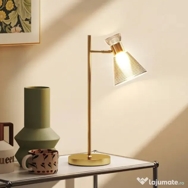 HOMCOM Lampă de Masă Modernă cu Abajur Reglabil din Sticlă Ambrată și Satinată, Suport E27, Aur | Aosom Romania