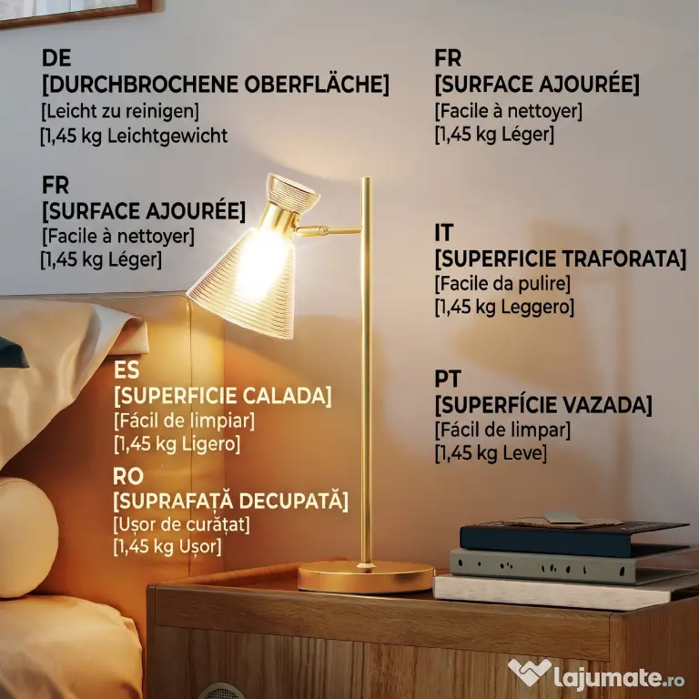 HOMCOM Lampă de Masă Modernă cu Abajur Reglabil din Sticlă Ambrată și Satinată, Suport E27, Aur | Aosom Romania