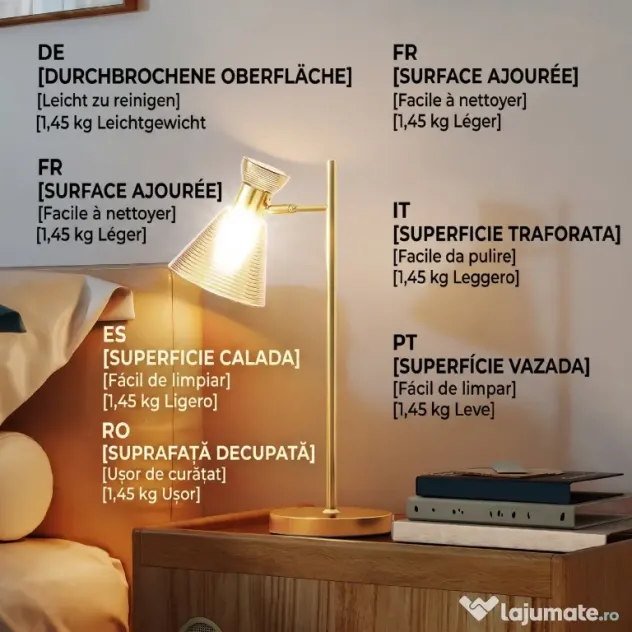 HOMCOM Lampă de Masă Modernă cu Abajur Reglabil din Sticlă Ambrată și Satinată, Suport E27, Aur | Aosom Romania