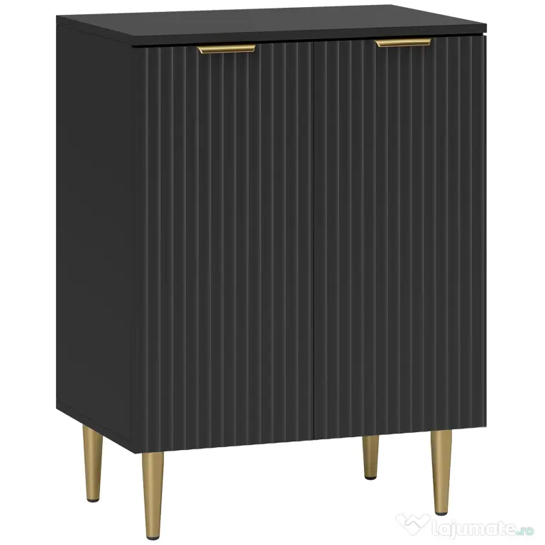 HOMCOM Comodă Modernă cu 2 Uși și Raft Reglabil, Bufet pentru Bucătărie și Living cu Picioare din Metal, Negru | Aosom Romania