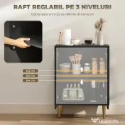 HOMCOM Comodă Modernă cu 2 Uși și Raft Reglabil, Bufet pentru Bucătărie și Living cu Picioare din Metal, Negru | Aosom Romania
