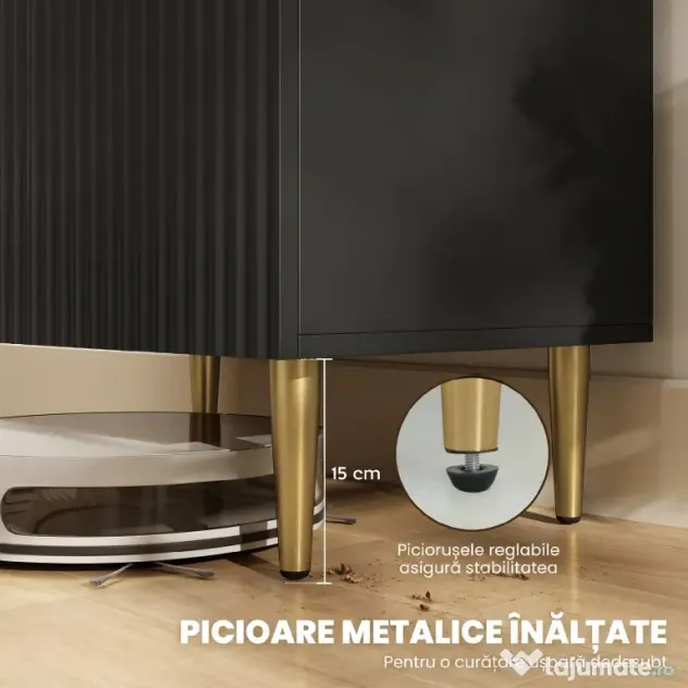 HOMCOM Comodă Modernă cu 2 Uși și Raft Reglabil, Bufet pentru Bucătărie și Living cu Picioare din Metal, Negru | Aosom Romania