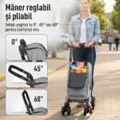 HOMCOM Cărucior de Cumpărături Pliabil din Aluminiu cu Roți, Geantă de 46L, Compartiment Frigorific, Mâner Reglabil, Gri | Aosom Romania