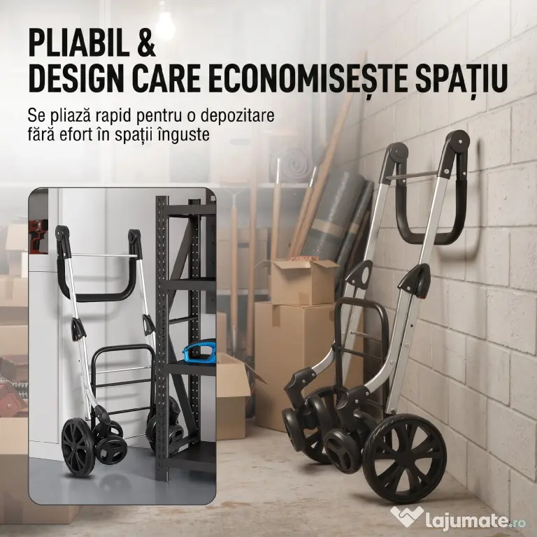 HOMCOM Cărucior de Cumpărături Pliabil din Aluminiu cu Roți, Geantă de 46L, Compartiment Frigorific, Mâner Reglabil, Gri | Aosom Romania