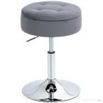 HOMCOM Round Bar Stool, Height Adjustable Swivel Pub Chair with Storage and Metal Base, Backless Tufted Makeup Stool for Breakfast Counter, Kitchen Island, Bedroom, Living Room, Grey | Aosom Romania