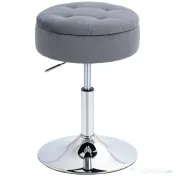 HOMCOM Round Bar Stool, Height Adjustable Swivel Pub Chair with Storage and Metal Base, Backless Tufted Makeup Stool for Breakfast Counter, Kitchen Island, Bedroom, Living Room, Grey | Aosom Romania