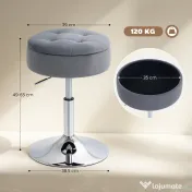 HOMCOM Round Bar Stool, Height Adjustable Swivel Pub Chair with Storage and Metal Base, Backless Tufted Makeup Stool for Breakfast Counter, Kitchen Island, Bedroom, Living Room, Grey | Aosom Romania