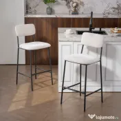 HOMCOM Set 2 Scaune de Bar, Scaune de Bucătărie Înalte în Chenille cu Spătar Înalt, Suport pentru Picioare și Sezut Moale Gros, Structură din Oțel, Scaune Înalte de Bar, pentru Peninsula, Sala de Mese, Bar, Crem | Aosom Romania