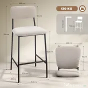 HOMCOM Set 2 Scaune de Bar, Scaune de Bucătărie Înalte în Chenille cu Spătar Înalt, Suport pentru Picioare și Sezut Moale Gros, Structură din Oțel, Scaune Înalte de Bar, pentru Peninsula, Sala de Mese, Bar, Crem | Aosom Romania