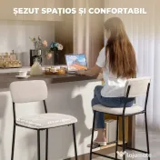 HOMCOM Set 2 Scaune de Bar, Scaune de Bucătărie Înalte în Chenille cu Spătar Înalt, Suport pentru Picioare și Sezut Moale Gros, Structură din Oțel, Scaune Înalte de Bar, pentru Peninsula, Sala de Mese, Bar, Crem | Aosom Romania